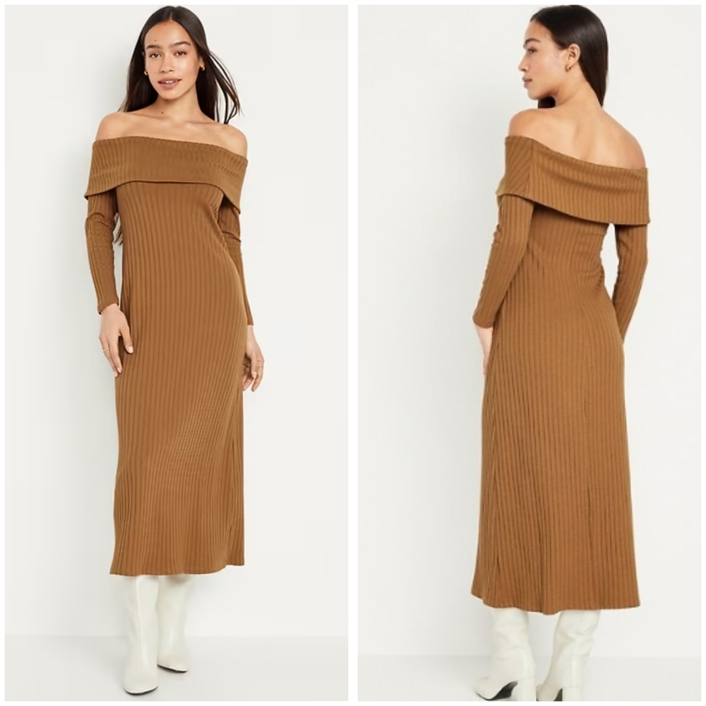 Old Navy Off Shoulder Rib Knit Maxi Dress Mustard Yellow Size Medium